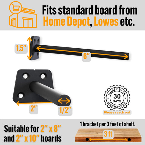Hidden 6-Inch Floating Shelf Bracket Kit No-Fuss Heavy Duty Wall Mount Supports Up To 100 Lbs Invisible Brackets diagram and dimensions