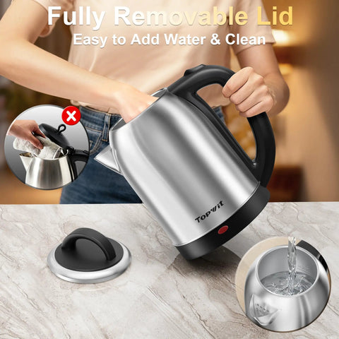 Person using 2.5L Large Electric Kettle With Stainless Steel Construction BPA Free Fast Boil Auto Shut Off Boil Dry Protection ideal for family tea coffee and instant meals