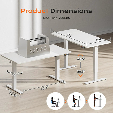 Massive 55 Inch Electric Standing Desk White huge gaming computer table dimensions 55x27.6in height adjustable ergonomic setup.