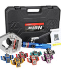 8 Ton Hydraulic Hose Crimping Kit with Quick Lock Dies for 3/8 to 7/8 inch hoses, including seven magnetic die sets, front view