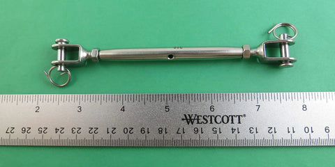 Top Shelf Marine Grade Stainless Steel 316 Turnbuckle Rigging Screw with jaw fittings and metric M5 threads.