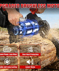 Hands using 8 Inch Cordless Mini Chainsaw With Brushless Motor And Auto Tension, cutting wood, outdoors