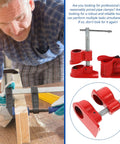Lightweight Half Inch Red Pipe Clamp For Woodworking securing a wood joint, includes additional close-up and side views.