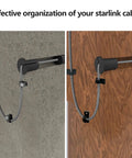 All In One Satellite Internet Cable Routing Kit With Wall Grommets, Drill Bit And Clips installed on concrete and wood surfaces.