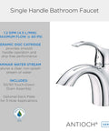 Antioch Single Handle Chrome Bathroom Faucet With Drip Free Ceramic Disc Cartridge 1.2 GPM Laminar Water Stream Low Splash Sink Tap
