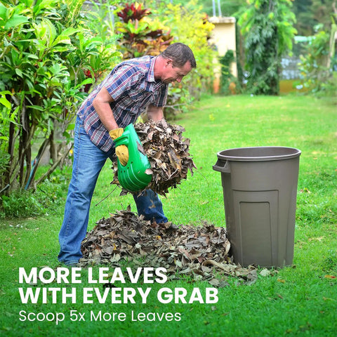 Man using Big Leaf Scoops For Fast Leaf Cleanup Ergonomic Handheld Rakes With Oversize Claws For Lawn Debris Works Wet Or Dry