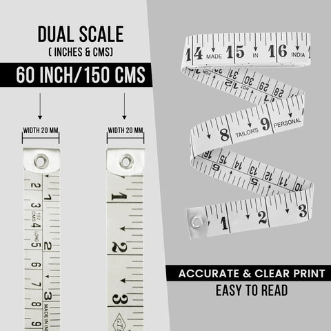 Dual Scale Flexible Tape Measure Set 60 Inch Blue 2 Pack Standard And Metric Readouts Soft Fiberglass Tape With End Tabs