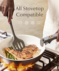 Nonstick Ceramic Cookware Set With Detachable Handle, 21 Pieces, frying steak on gas stovetop, charcoal finish