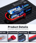 Beefy 2S 5200mAh 7.4V 100C LiPo Battery With T Connector for RC Cars, showing battery and connector details on mat
