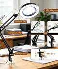 10X Magnifying Glass With Light And Clamp, Hands Free Magnifier Lamp With 72 LEDs, Real Glass Lens, 3 Color Modes