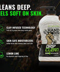 Heavy Duty Hand Cleaner For Mechanics With Pumice And Clay Infused Formula That Kicks Grease Oil And Grime Moisturizing Liquid Hand Soap For Shop Garage And Industrial Use 32 Oz shown in a pump bottle.