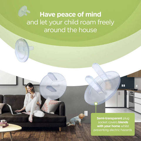 Image of 36 Pack Clear Outlet Covers Dielectric Plastic Plugs For Electrical Sockets for baby proofing in family living room.