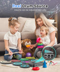 Family playing with Roll Up 9 Pad Electronic Drum Set With Headphone Jack And Built In Speaker Bass Pedal Sticks, kids friendly