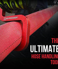 Snagger Tool For Firefighting Heavy Duty Rescue Multi Tool With Tungsten Carbide Glass Breaker, handling red fire hose.