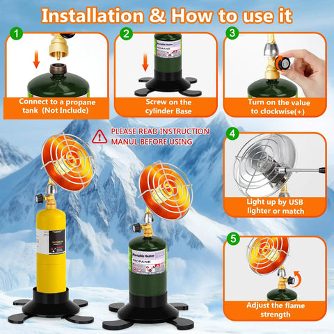 Portable Propane Heater For Camping And Outdoors With Cordless Control Valve Space Patio Heater Foldable Tank Holder installation guide