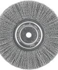 8 Inch Crimped Wire Wheel With 5/8 Inch Arbor Wide Face And 0.014 Inch Wire For Heavy Duty Bench Grinder Deburring And Surface Prep