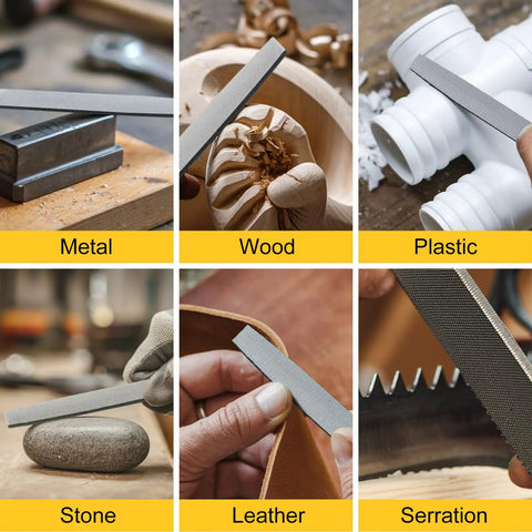 8 Inch Flat Metal File With 12 Inch Total Length, Anti Slip Ergonomic Handle, filing Metal, Wood, Plastic, Stone, Leather, Serration