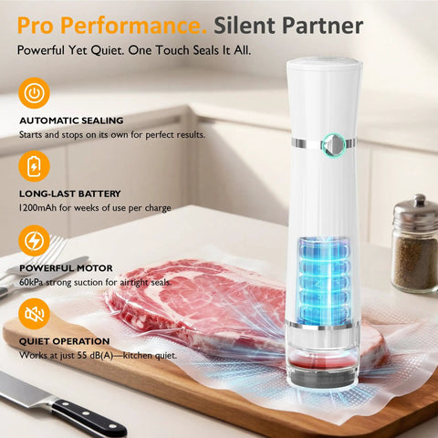 Ultra Portable Handheld Vacuum Sealer for Food Cordless USB Charge Rechargeable Battery and Air Seal Keeps Food Fresh 5X Preservation