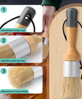 Super Slick Three Piece Chalk Wax Paint Brush Set For Furniture Makeovers with natural hog bristles and stainless steel ferrules.