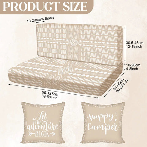 Boho RV Dinette Cushion Covers Set 6 Piece Stretchy Washable Replacement for Camper Car Benches, with size dimensions