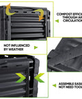 Close-up of 80 Gallon Outdoor Compost Bin with BPA Free Material showcasing air circulation and weather resistance features.