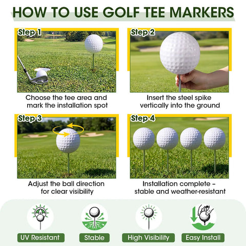 Four Pack Plastic Golf Tee Markers For Golf Course White Tee Box Markers With Steel Spikes UV Resistant Durable Ball Markers
