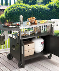 Ultimate Outdoor Grill Cart With Storage And Wheels, Patio Kitchen Island Style BBQ Table With Cabinet, Movable Grill Stand