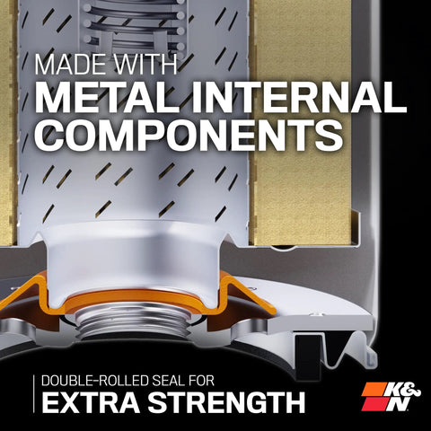 Cross-section view of Top Notch Premium Oil Filter with metal internal components and double-rolled seal for strength