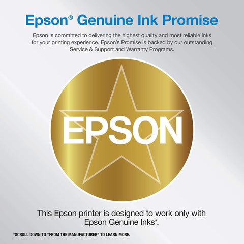 Super Sleek Wireless All In One Wide Format Inkjet Printer Dropping Ridiculously Crisp 13x19 Prints With Nifty Heat Free Tech For Hustlers And Studio Projects with Epson Genuine Ink Promise logo.