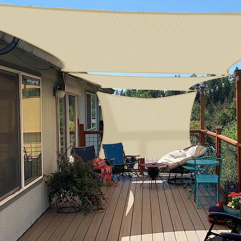 10x14 Sun Shade Sail Rectangle Canopy For Patio Backyard Garden Outdoor UV Blocking Breathable Shade Cloth installed over deck