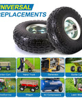 Two Pack 10 Inch Solid Polyurethane Tires For Garden Carts Hand Trucks Lawn Carts and Mowers with flat free wheels