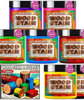 Seven Color Wood Dye Powder Kit Featuring Ultra Concentrated Formula For Making Water Based Stains That Give Furniture And Woodworking Projects Hella Vibrant Looks Straight Up Without Breaking Banks displayed in jars.