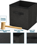 Black durable bin from 12 Cube Storage Organizer with included hammer, showing fabric texture and easy-pull handles.