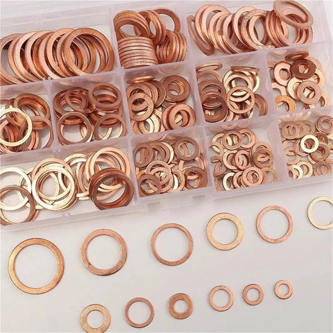 Sweet Heavy Duty Flat Copper Washers Gaskets Bolt Nut Assortment Kit For Hot Rods Cars Trucks 150 Pieces Sizes M5 To M22 copper washers in assorted sizes in organizer box