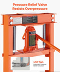 Rock Solid 12 Ton H Frame Shop Press Built Tough As Nails With Smooth Hydraulic Bottle Jack Pressure relief valve detail.