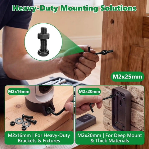 Heavy Duty M2 Screw Assortment Kit 676 Pieces 10.9 Grade Alloy Steel Hex Button Cap Bolts in use for mounting solutions.
