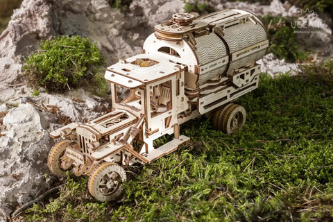 Tanker Mechanical Model Kit For Adults, DIY 3D Wooden Puzzles With Working Engine And Moving Transmission, Includes Can Holder, 594 Pieces, Boss-Level Truck Build, Perfect Father’s Day Gift, wooden tanker truck on moss