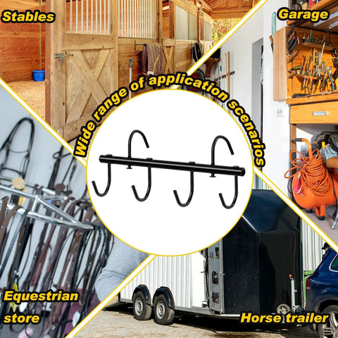 Two Pack Black Tack Rack With 360 Degree Swivel Hooks For Horse Bridle Hangers Portable Stall Barn Fence Trailer Organizer Six Hook