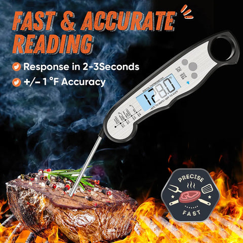 Waterproof Instant-Read Meat Thermometer With Backlight for grilling steak, ultra fast accurate probe showing temperature