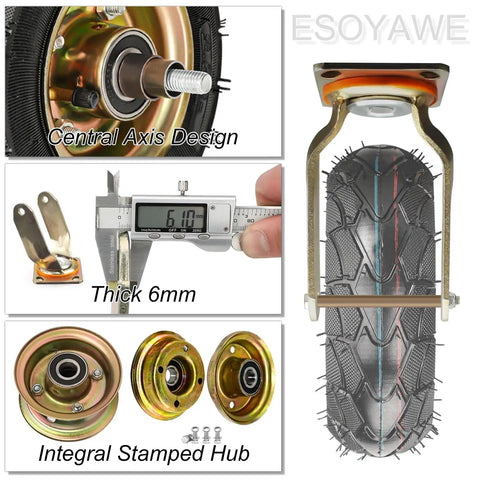 Heavy Duty Pneumatic Rubber Wheel Caster Four Pack Swivel Roller With Hand Brake Shock Absorbing Silent Roll Built Tough For Crushing Hefty Loads Floor Friendly Tire Goes Like A Dream
