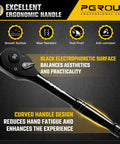Workhorse Three Piece Ratchet Wrench Set With 1 4 Inch 3 8 Inch And 1 2 Inch Drives Reversible Quick Release Ratchets 90 Tooth Gear 4 Degree Swing Ergonomic Chrome Alloy Handles For Smooth Action In Home DIY And Auto Repair black 90T ratchet head with curved ergonomic handle