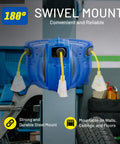 Retractable Extension Cord Reel With 50 Foot 16 AWG Cable, 3C SJTOW Heavy Duty Commercial Grade mounted with 180° swivel