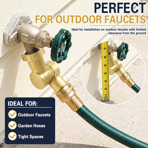 Brass Swivel Hose Connector With 180 And 360 Degree Adjustable Rotation, Three Quarter Inch GHT Female To Male Garden Hose Adapter, Anti Kink Elbow Fitting For Outdoor Faucets, RV Hoses, Sprinklers, And Irrigation Systems on outdoor faucet