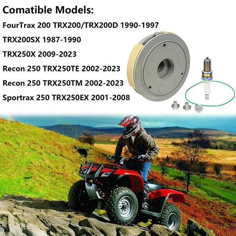 Hella Durable Centrifugal Carrier Wet Clutch Replacement For Atv Recon Fourtrax shown with compatible models and accessories