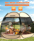 Pop Up Gazebo Screen House Tent With Mosquito Netting For 6 To 8 People Portable Canopy With No Tools Needed No Fuss Easy Setup UV Protection Sun Shelter For Backyard Patio Garden And Camping Waterproof 10x10 Feet, shown with people inside on a sunny day.