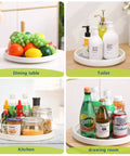 Set Of 4 10 Inch Rotating Lazy Susan Organizer with Non Skid Beaded Surface in use on dining table, toilet, kitchen, drawing room