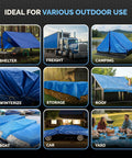 Blue Waterproof 40x60 Tarp Heavy Duty 5 Mil Poly Tarpaulin Outdoor Cover All Purpose Rain Sun Shield For Camping Patio Roof Boat Truck Beds Furniture And More in various outdoor uses including shelter, freight, camping, and storage.