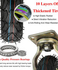 Heavy Duty Pneumatic Rubber Castor Wheel Set Of Four With Two Swivel And Two Directional Casters For Industrial Carts Rock Solid Silent Cruising Shock Absorbing showing 10-layer tire and bearings