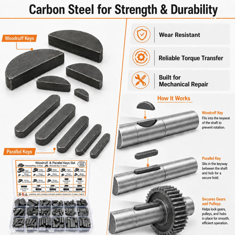 Badass 222 Pcs Metric Woodruff Half Moon Key Assortment Kit With Parallel Shaft Keys Carbon Steel Build For Garage Crew And Mechanic Shop Fixups Sweet Gear To Handle Heavy Machinery Repair Jobs Without Sweat, woodruff keys and case