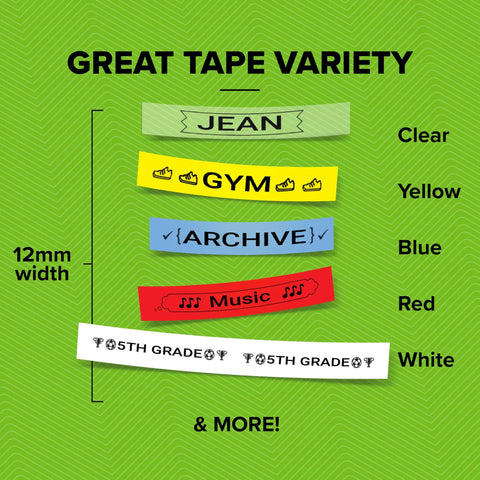 Variety of 12mm colored labels in clear, yellow, blue, red, white for Pink Handheld Label Maker For Home And Office